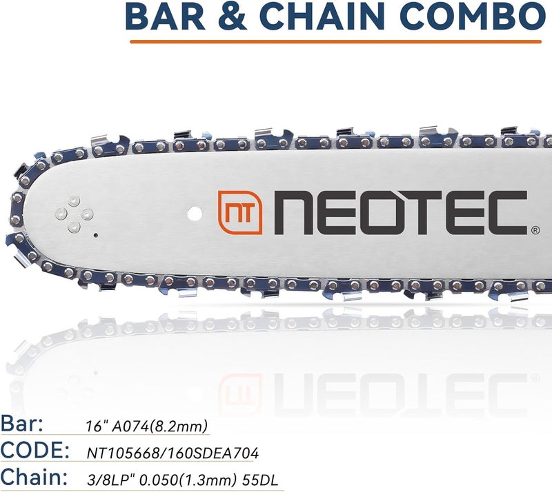 NEO-TEC 16-Inch Replacement Chainsaw Bar and AdvanceCut Chainsaw Chain Combo, 55 Drive Links, 3/8" LP Pitch, .050" Gauge, Low Vibration (160SDEA074) - Image 2
